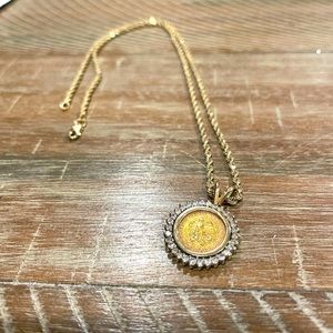 14k Gold 20 inch rope chain with 1/4 ct genuine diamond Peso coin charm.